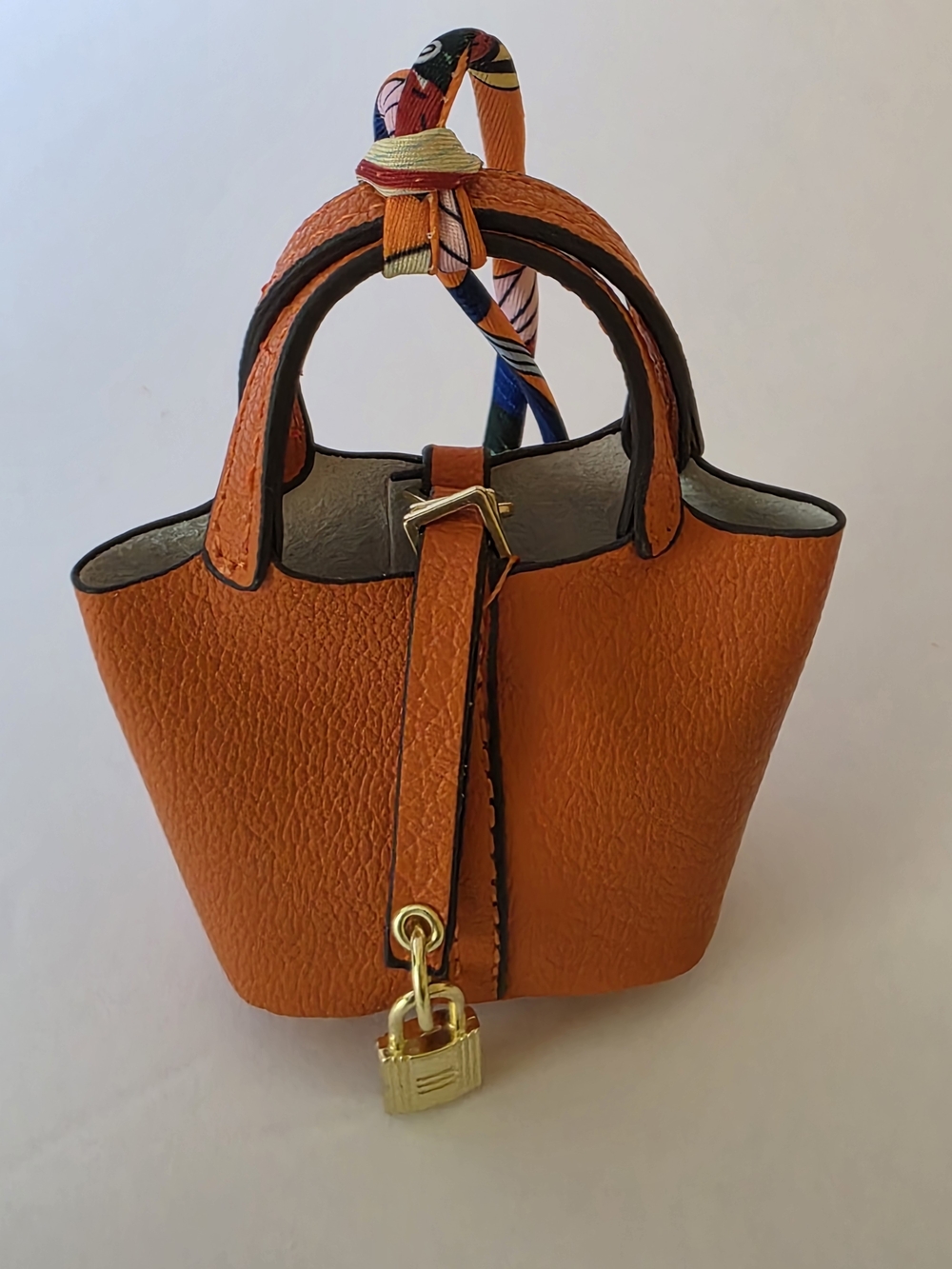Orange Mini Tote with Gold Padlock Accent Bag Charm